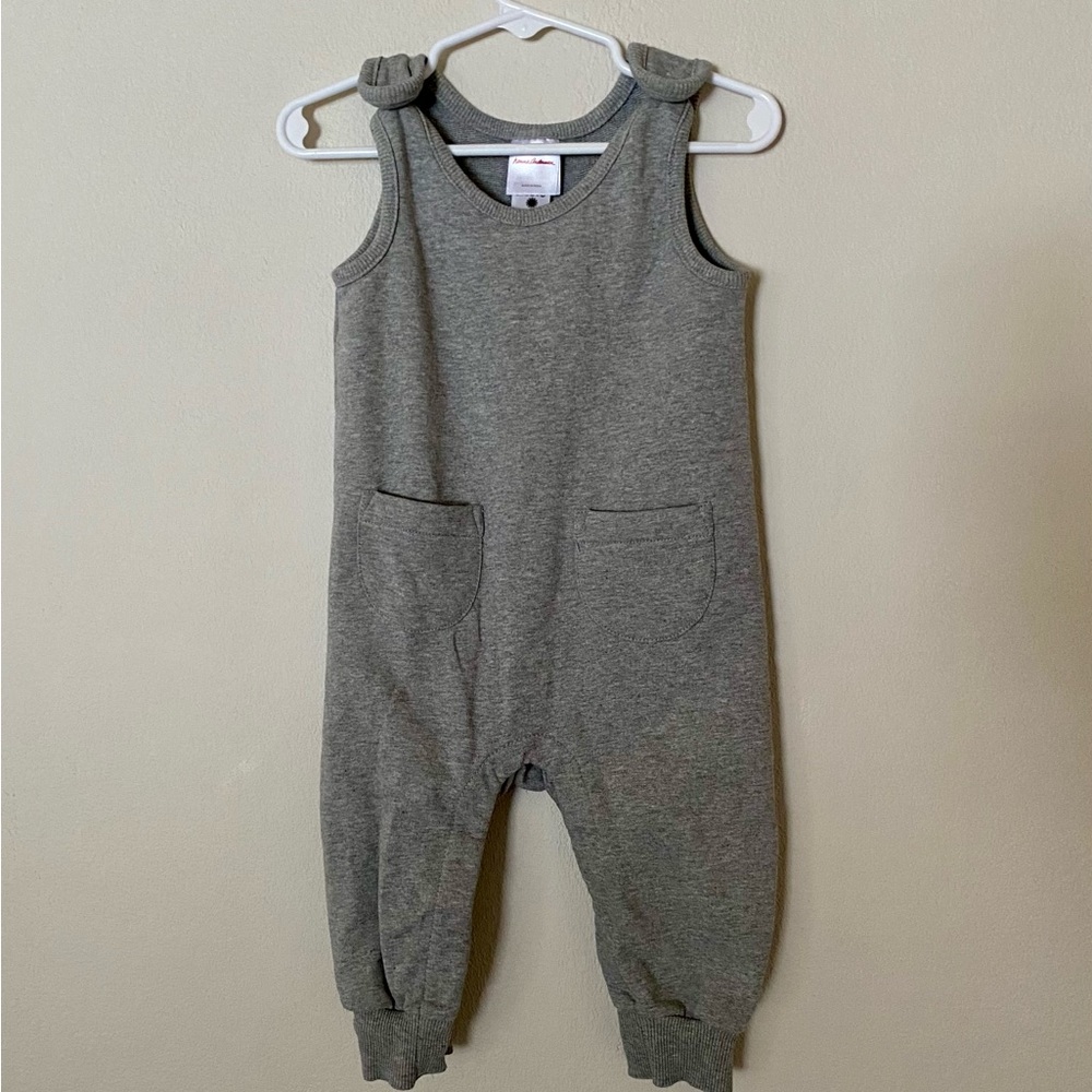 Hanna Andersson French terry gray baby pocket overalls